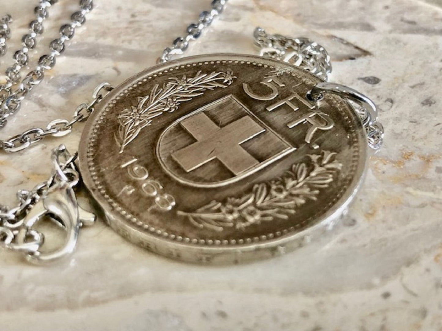 Switzerland Pendant Necklace Swiss 5 Franc Coin Personal Old Vintage Handmade Jewelry Gift Friend Charm For Him Her World Coin Collector