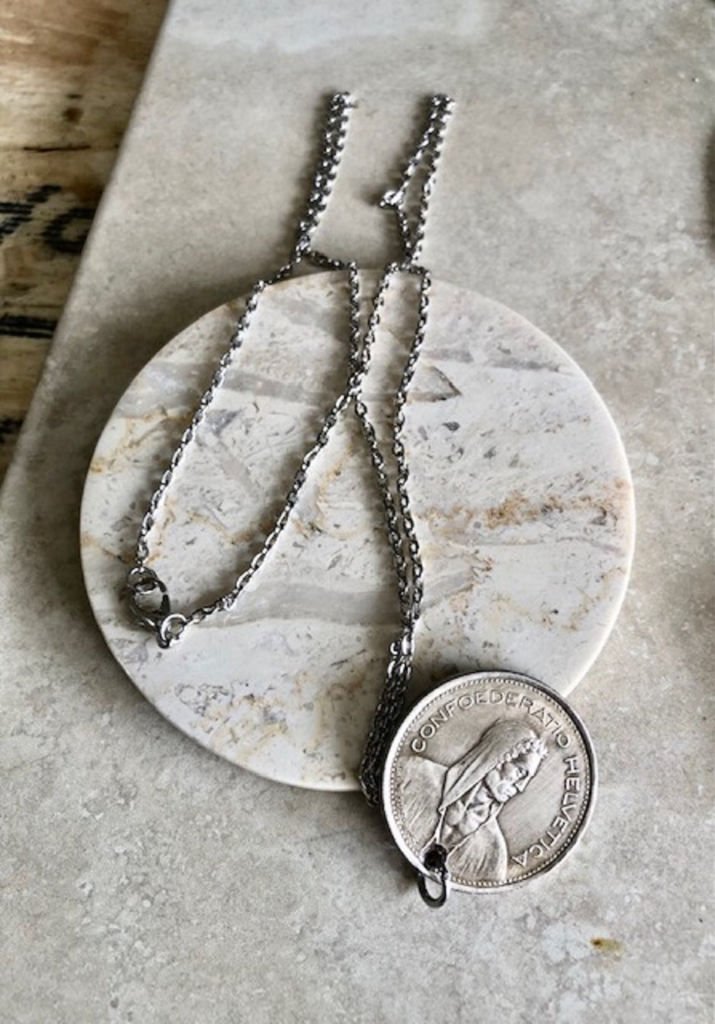 Switzerland Pendant Necklace Swiss 5 Franc Coin Personal Old Vintage Handmade Jewelry Gift Friend Charm For Him Her World Coin Collector