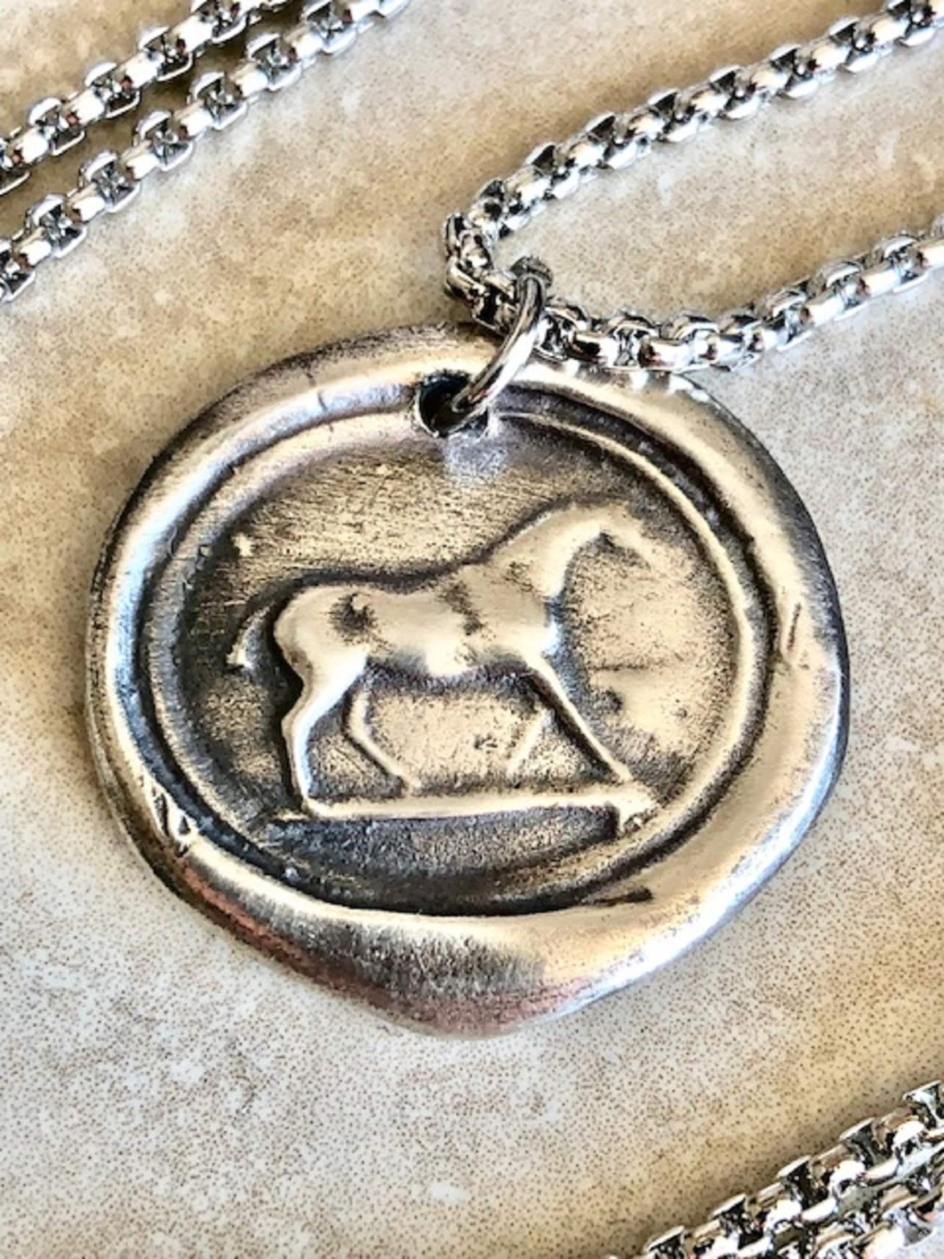 Blest Horse Silver Pendant Necklace - Protection and Luck - Jewelry From an Antique Silver Wax Seal - Jewelry From Charm Fascinations 110