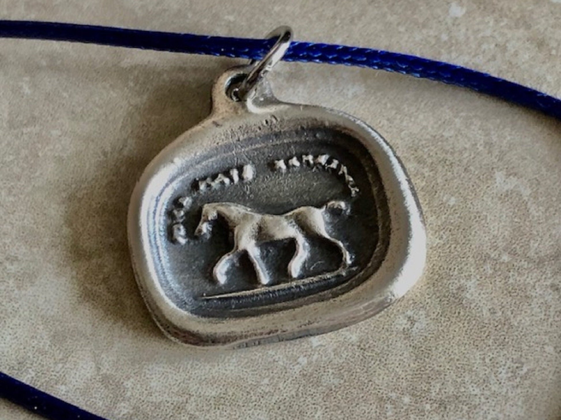 Silver Horse Fier Mais Sensible Pendant Necklace, Jewelry From An Antique Wax Seal - Equestrian Silver, Jewelry From Charm Fascinations 107