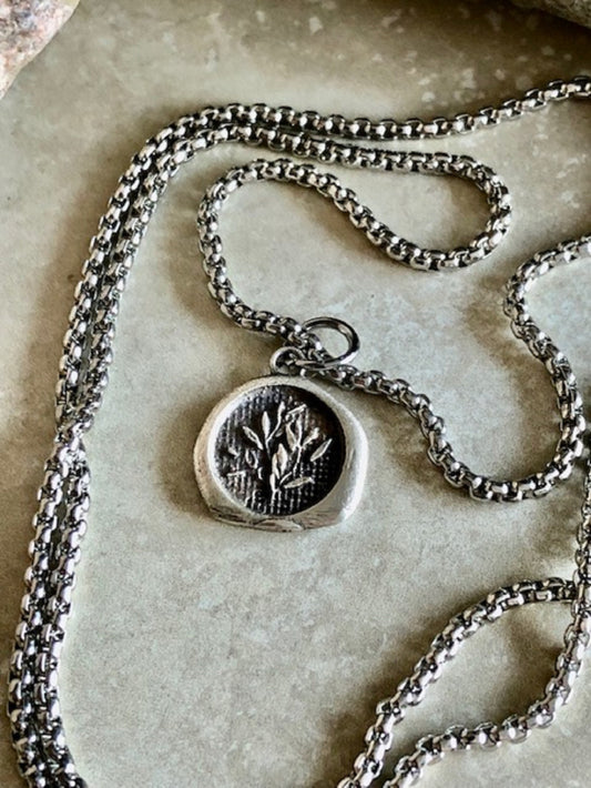 Silver Laurel Branch Necklace Pendant - Triumph and Achievement, Great Success, Graduation, Jewelry From An Antique Wax Seal Necklace 118