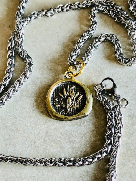 Brass Laurel Branch Necklace Pendant - Triumph and Achievement, Great Success, Graduation, Jewelry From An Antique Wax Seal Necklace 118
