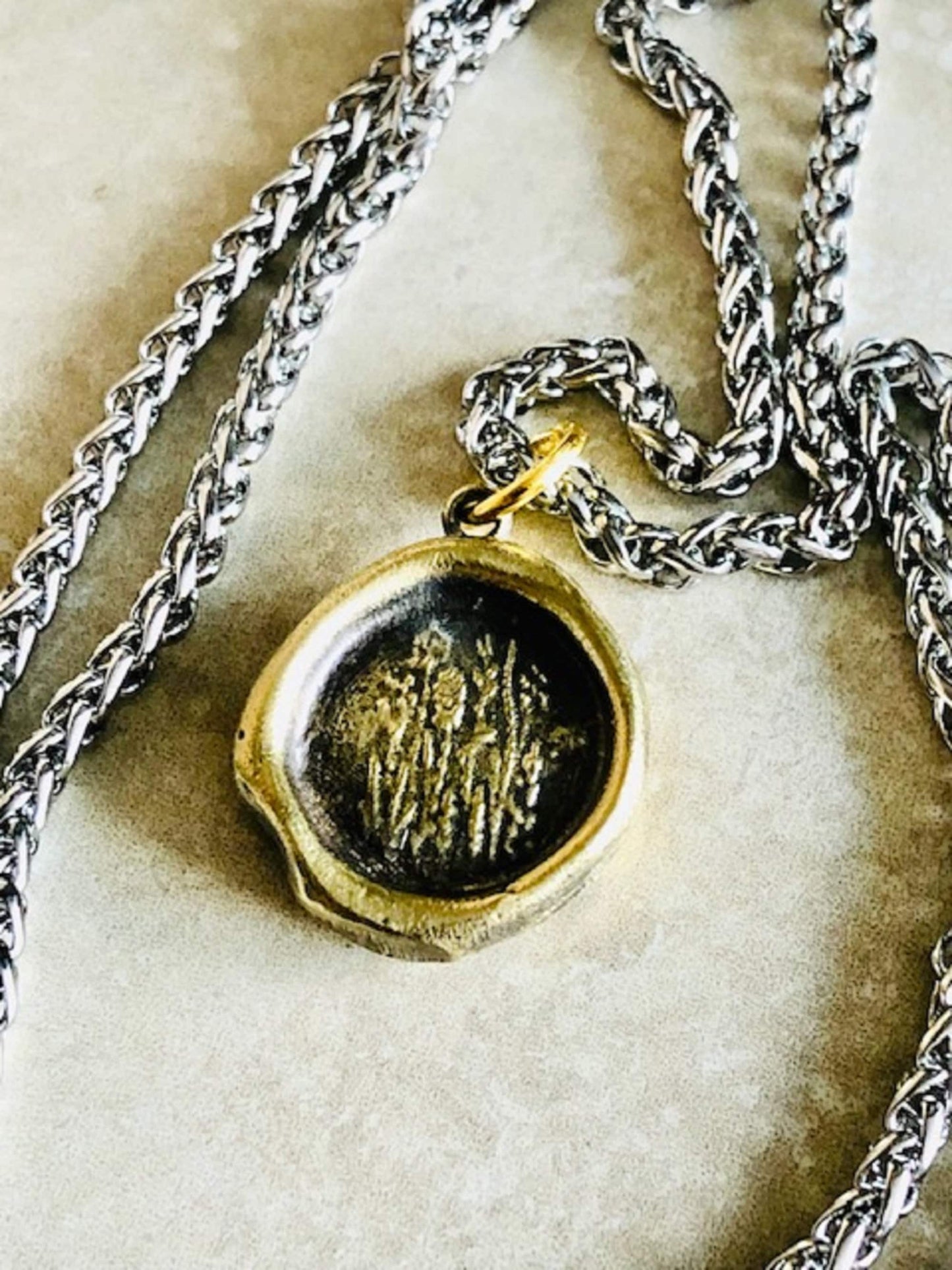 Brass Wild Flowers Pendant Necklace- Joy, Freedom, Run Wild, Free Spirit- Jewelry From An Antique Wax Seal- From Charm Fascinations 102