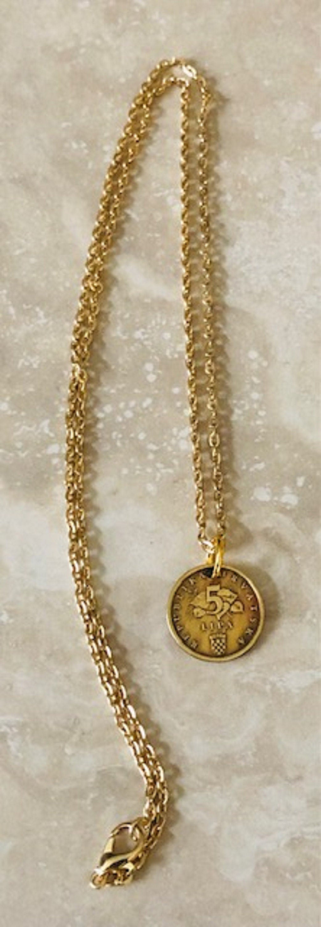Croatia Coin Necklace Croatian 5 Lipa Coin Pendant Personal Old Vintage Handmade Jewelry Gift Friend Charm For Him Her World Coin Collector