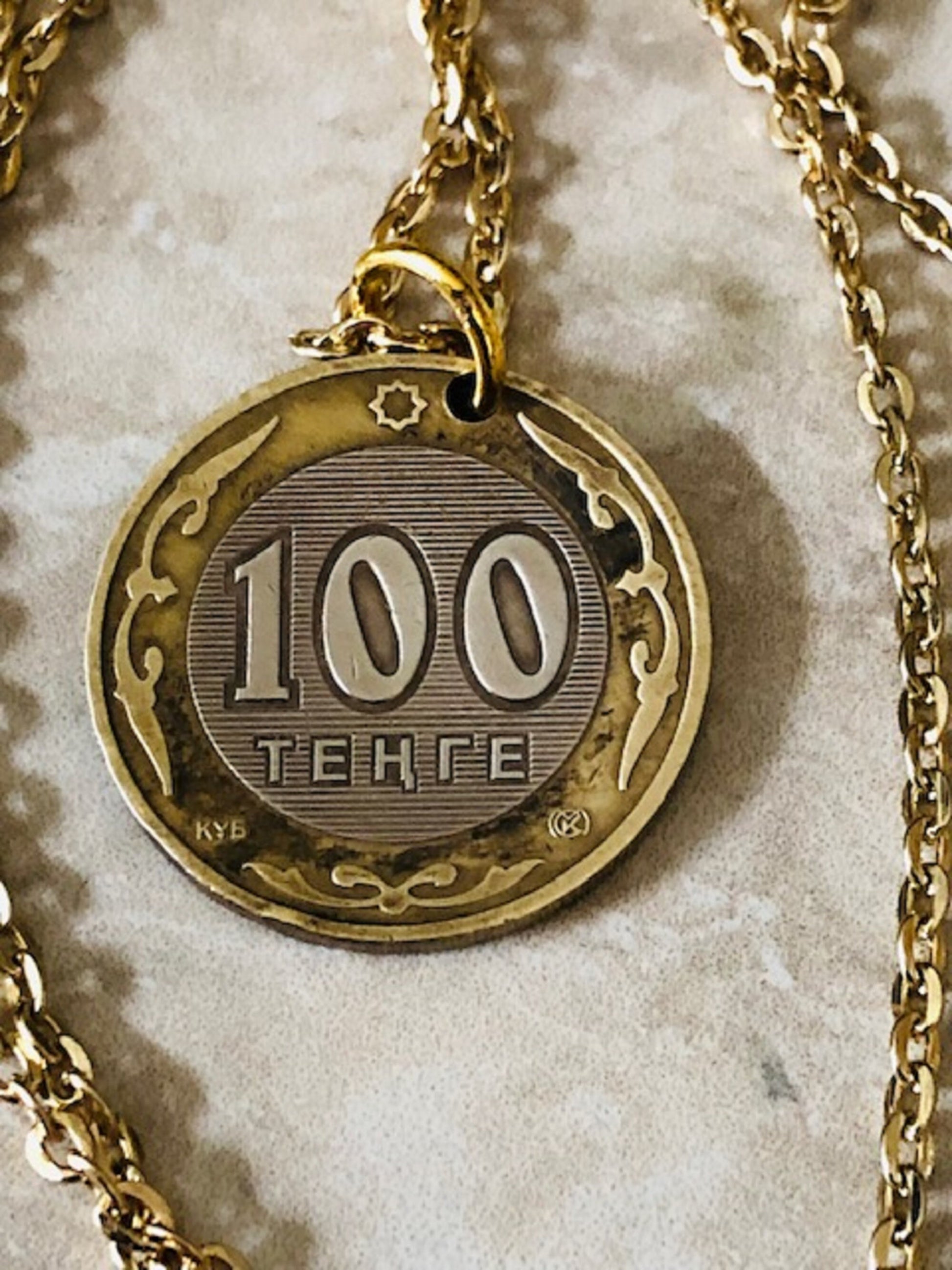 Kazakhstan Coin Necklace 100 Tenge Coin Pendants Vintage Rare Coins Coin Enthusiast Handmade