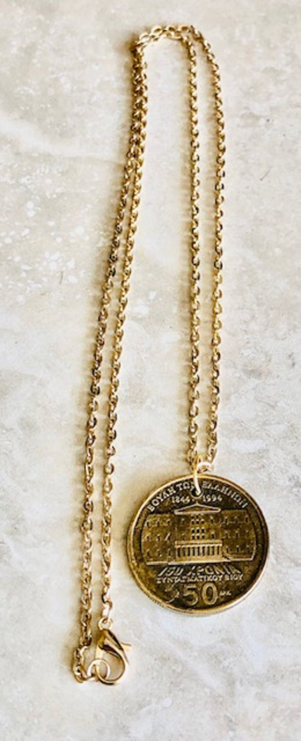 Greece Coin Necklace 50 Xponia Drachmes Homer Greek Coin Pendant Vintage Necklace Custom Made Rare coins - Coin Enthusiast Handmade