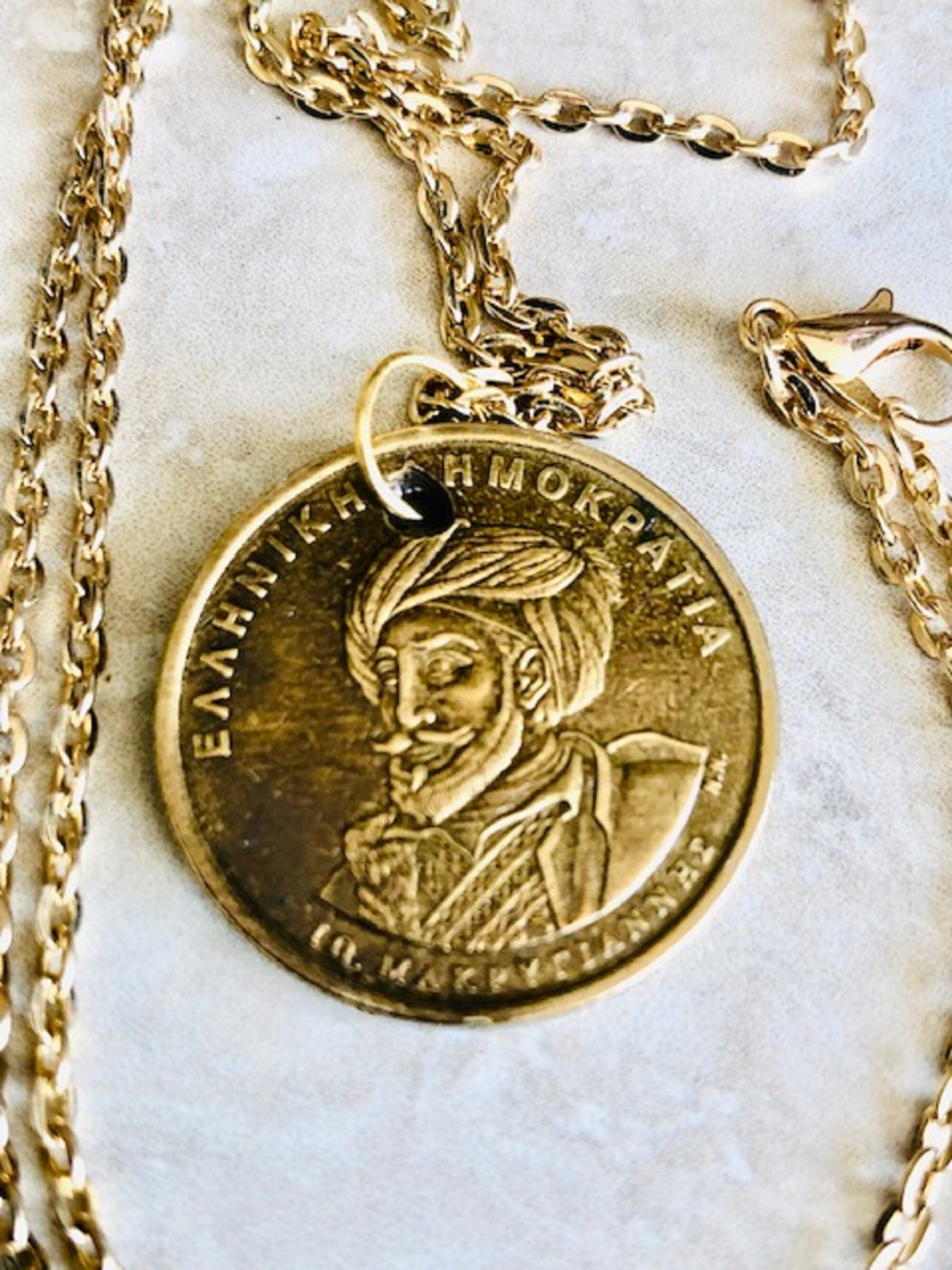 Greece Coin Necklace 50 Xponia Drachmes Homer Greek Coin Pendant Vintage Necklace Custom Made Rare coins - Coin Enthusiast Handmade