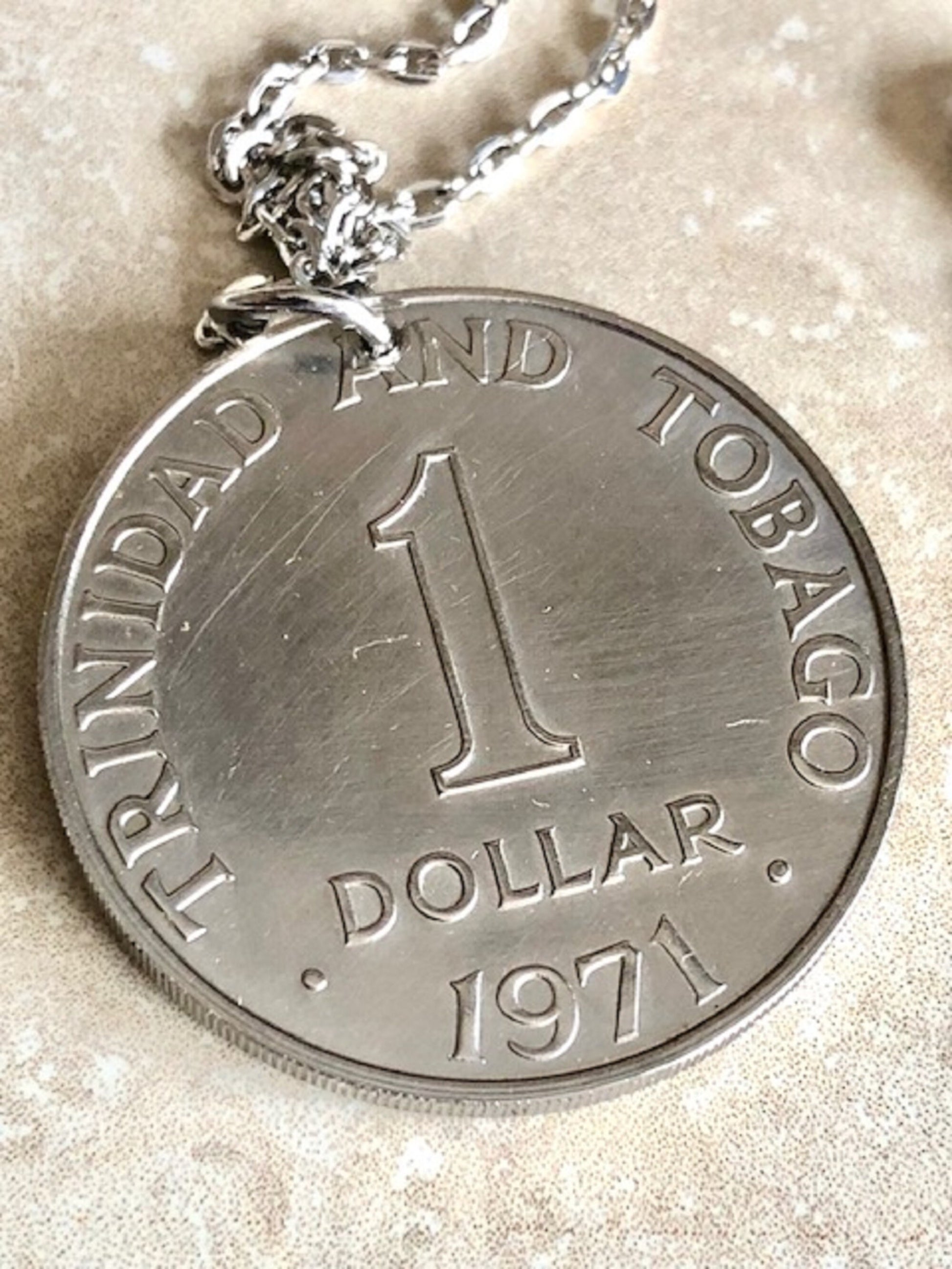 Trinidad and Tobago Coin Necklace Dollar Pendant Vintage Custom Made Rare Coins Coin Enthusiast Fashion Accessory Handmade