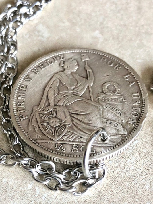 Peru Silver 1871 Coin Pendant Necklace Peruvian Half Sols De Oro Vintage Custom Made Rare coins - Coin Enthusiast Fashion Accessory Made
