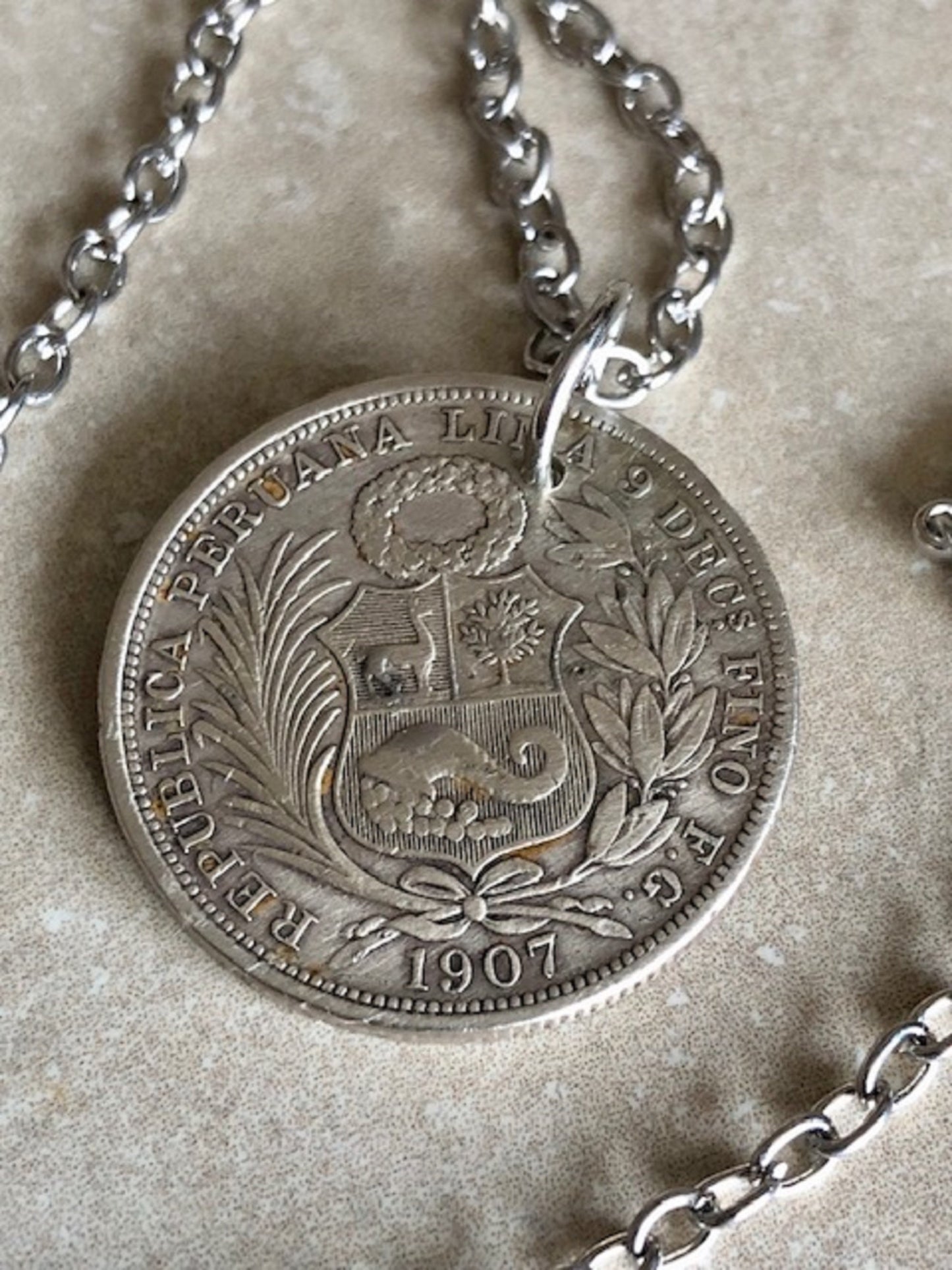 Peru Silver 1871 Coin Pendant Necklace Peruvian Half Sols De Oro Vintage Custom Made Rare coins - Coin Enthusiast Fashion Accessory Made