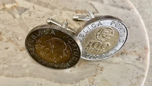 Portugal Coin Cuff Links Portuguese 100 Escudos Personal Cufflinks Handmade Jewelry Gift Friend Charm For Him Her World Coin Collector