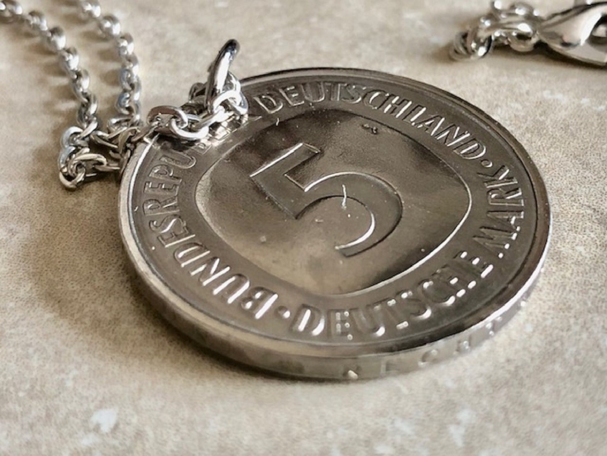 Germany Coin Pendant German 5 Deutsche Mark Coin Necklace Custom Charm Gift For Friend Coin Charm Gift For Him, Coin Collector, World Coins