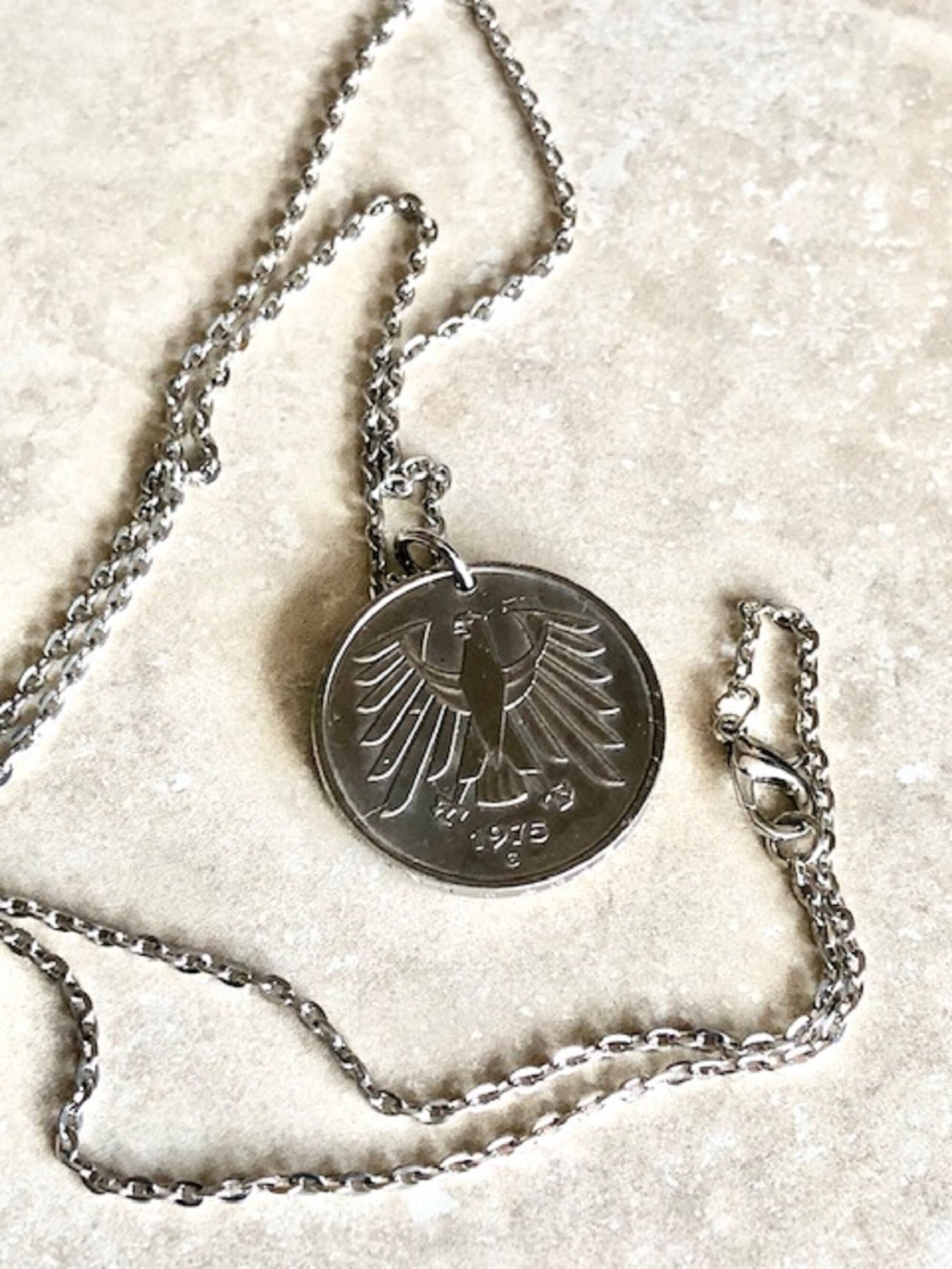 Germany Coin Pendant German 5 Deutsche Mark Coin Necklace Custom Charm Gift For Friend Coin Charm Gift For Him, Coin Collector, World Coins