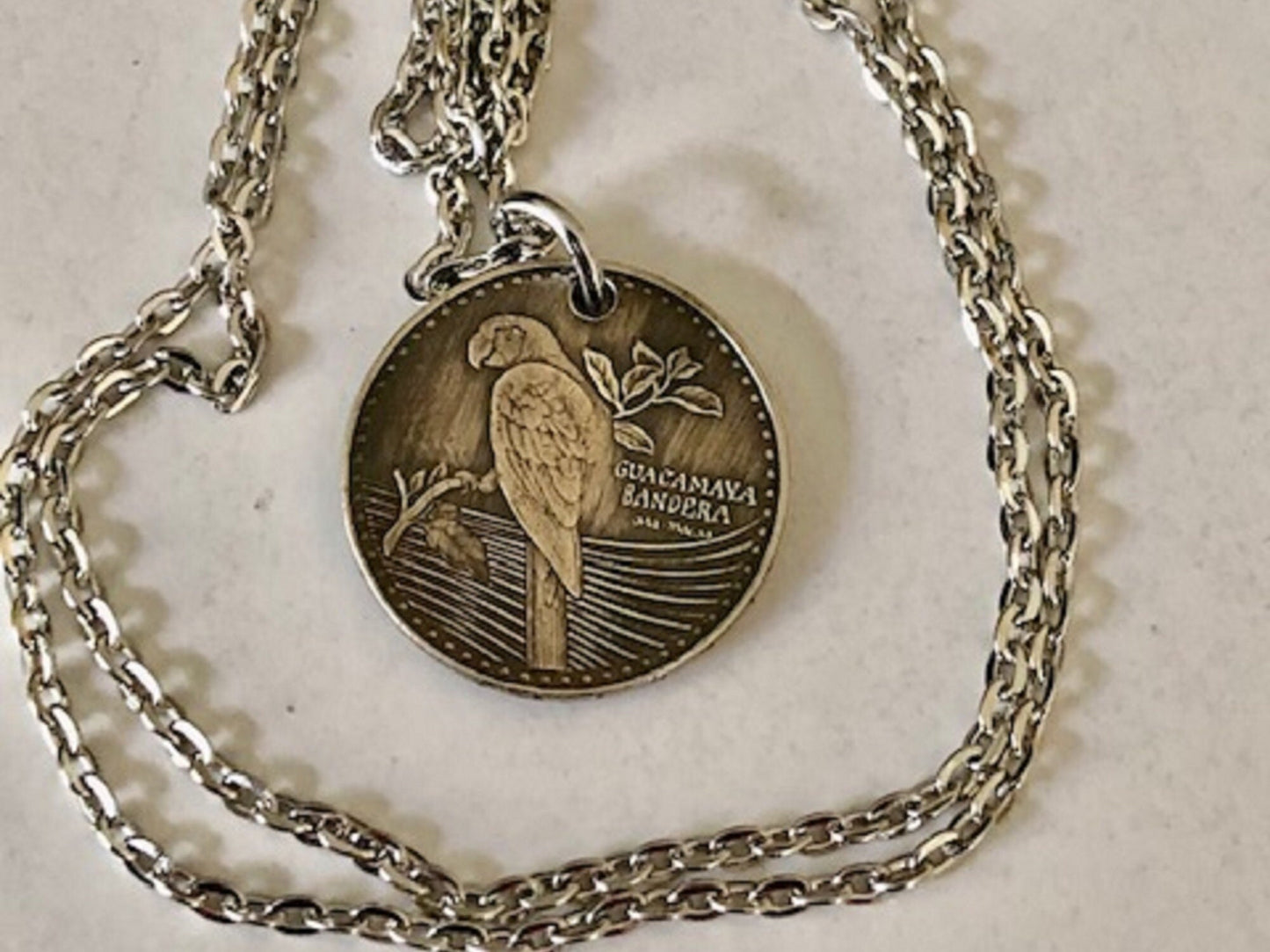 Colombia Coin Necklace Columbian Parrot 200 Pesos Rare Find Vintage Antique Finished By Hand Personal & Limited Supply -