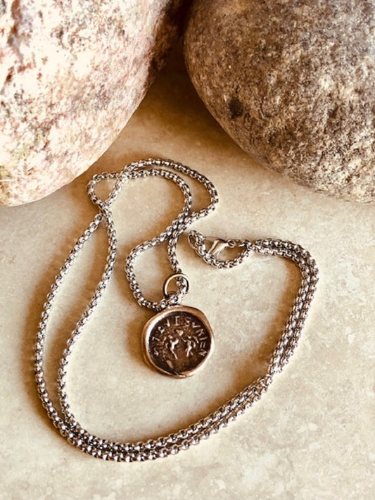 Friendship Now and Forever Bronze Necklace Pendant– Two People - Two Souls Become One – Jewelry From An Antique Silver Wax Seal– 112