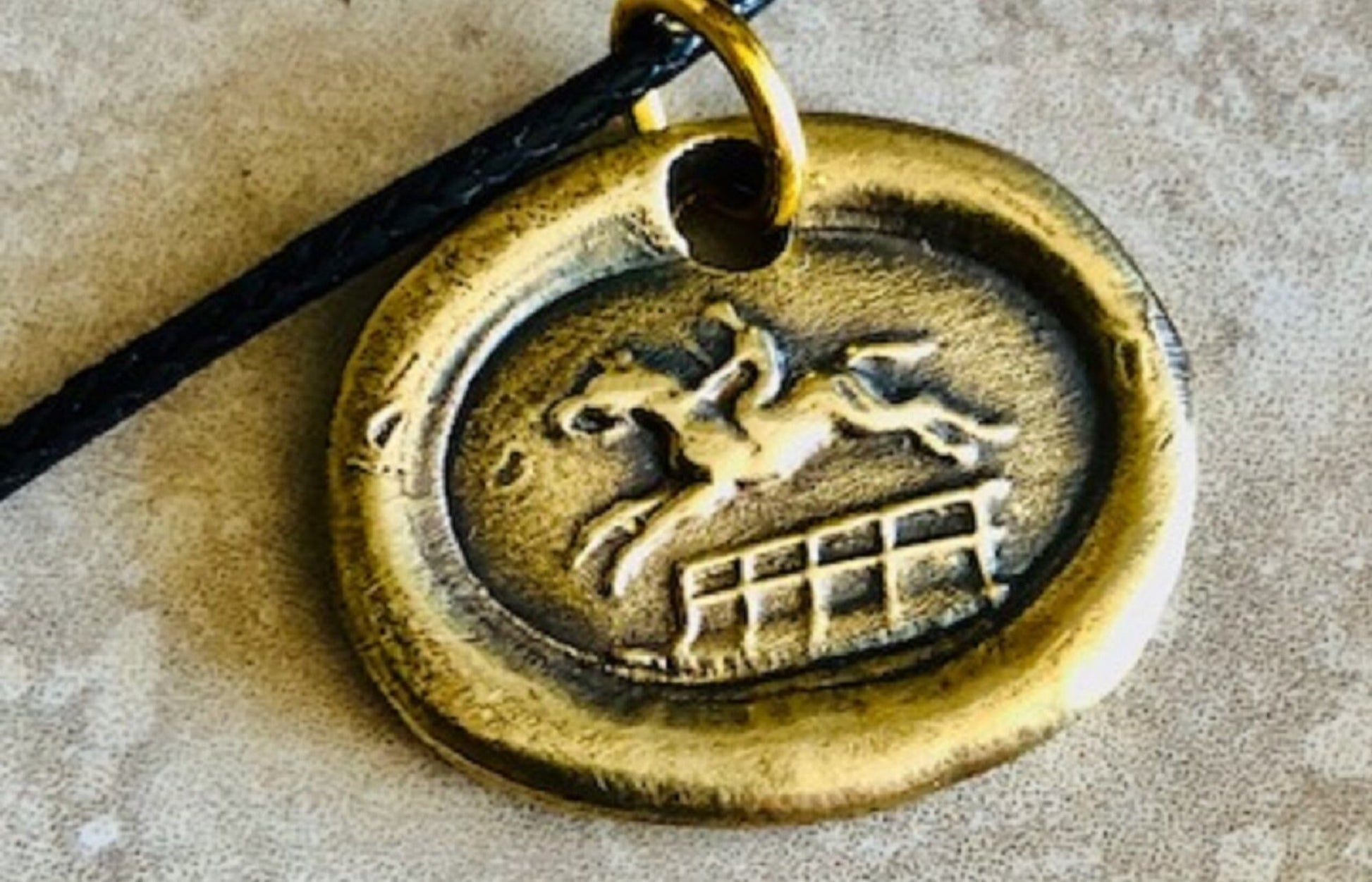 Brass Horse Protection and Good Fortune Pendant Necklace - Jewelry From an Antique Silver Wax Seal - Jewelry Charm Fascinations 120