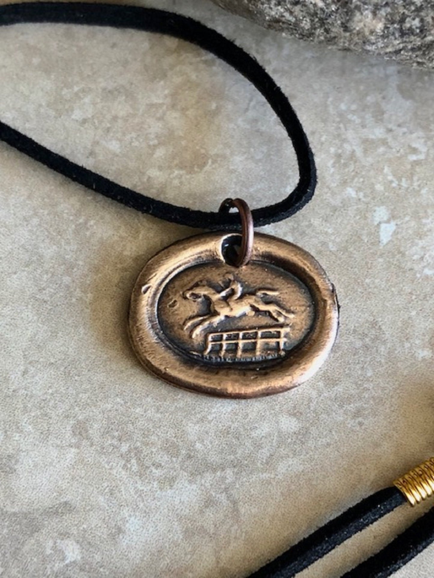 Bronze Horse Protection and Good Fortune Pendant Necklace - Jewelry From an Antique Silver Wax Seal - Jewelry Charm Fascinations 120