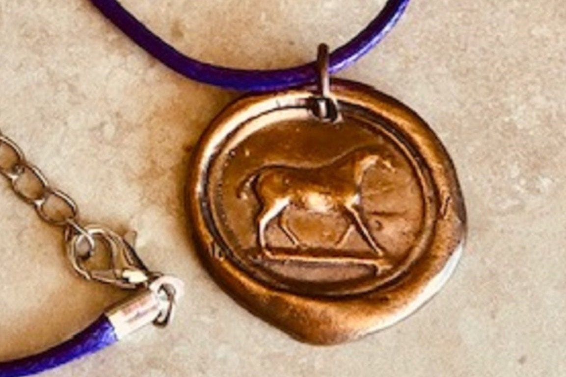 Blest Horse Bronze Pendant Necklace - Protection and Luck - Jewelry From an Antique Silver Wax Seal - Jewelry From Charm Fascinations 110