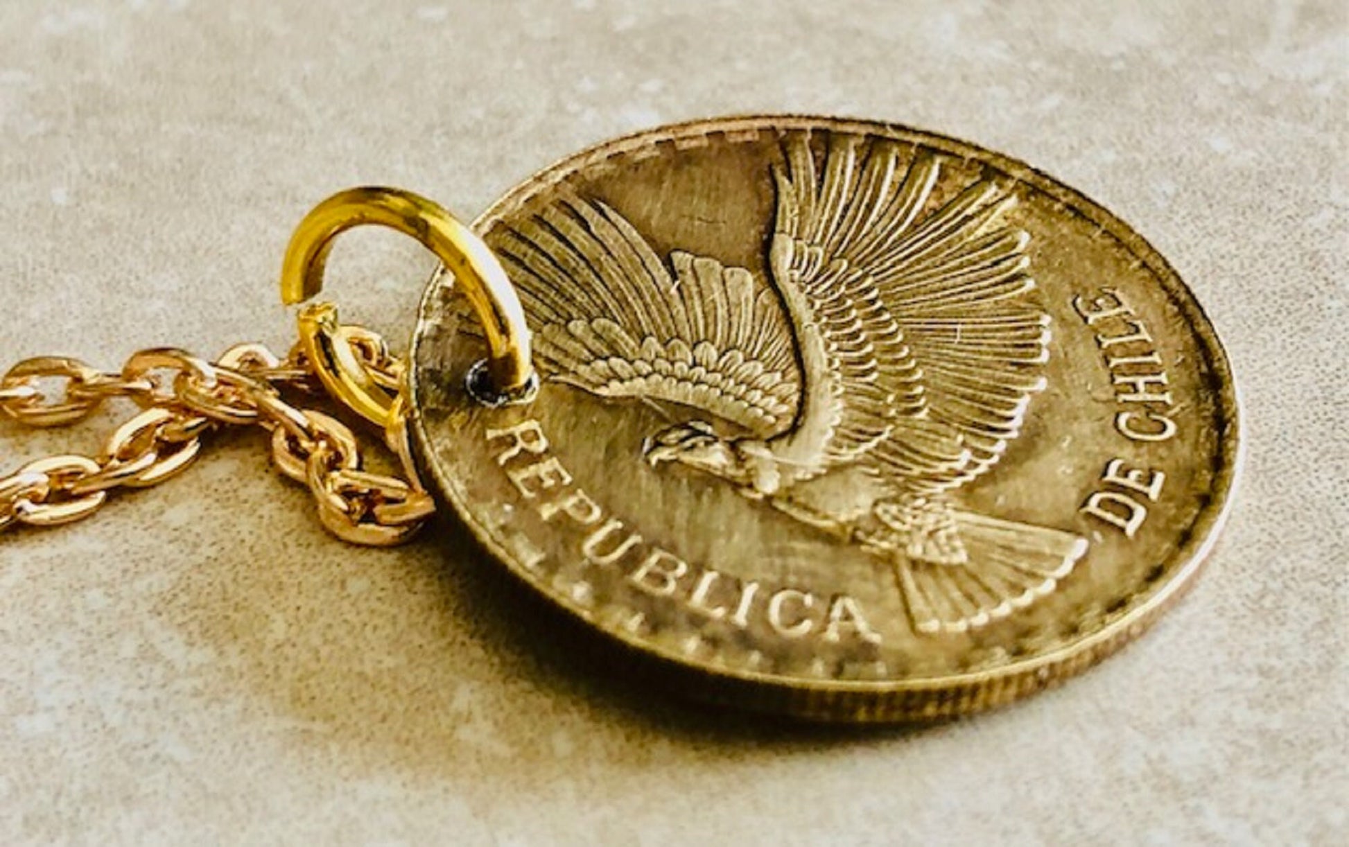 Colombia 5 Centesimos Eagle Coin Necklace Columbian Pendant Rare Find Vintage Antique Finished By Hand Personal & Limited Supply -