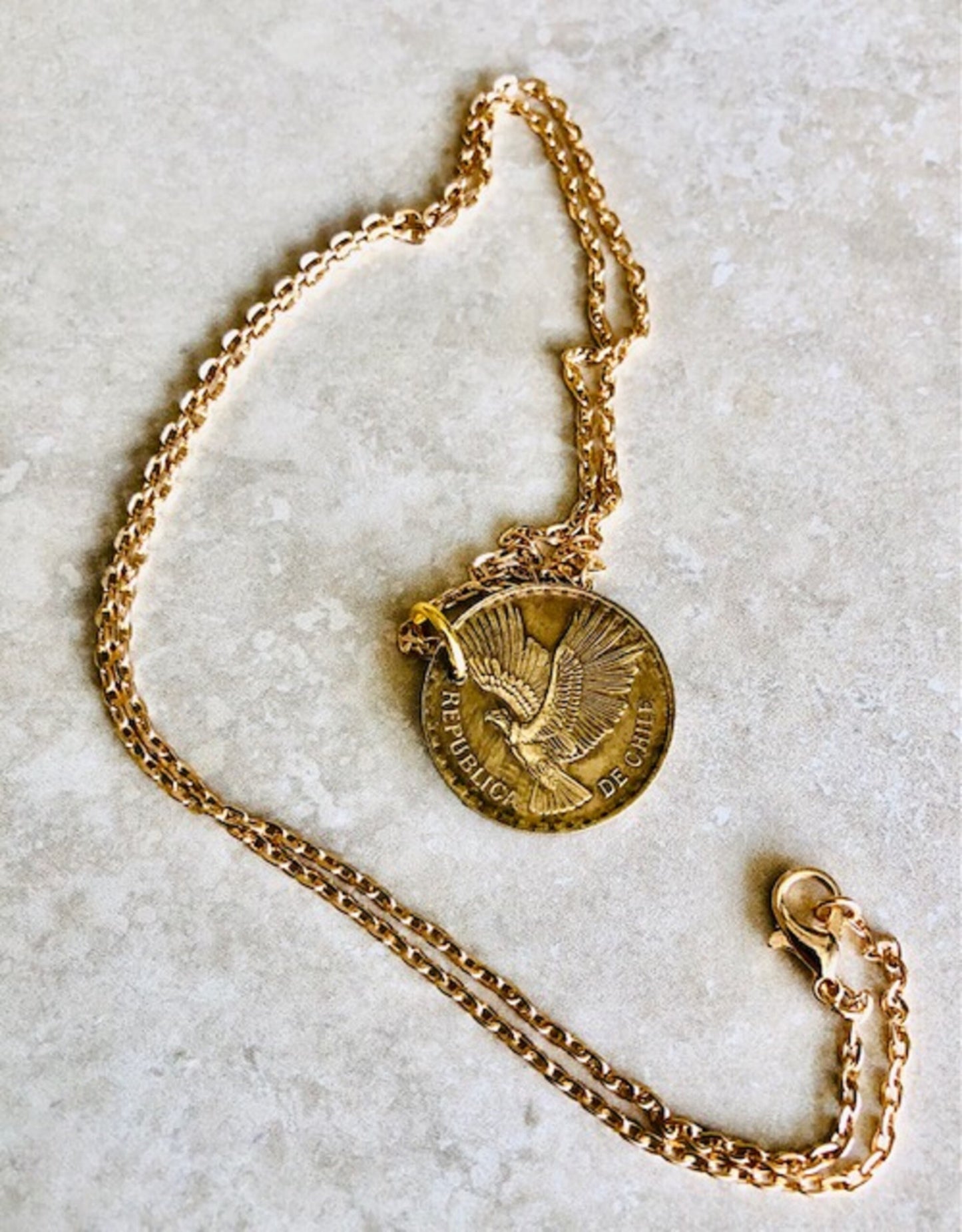 Colombia 5 Centesimos Eagle Coin Necklace Columbian Pendant Rare Find Vintage Antique Finished By Hand Personal & Limited Supply -