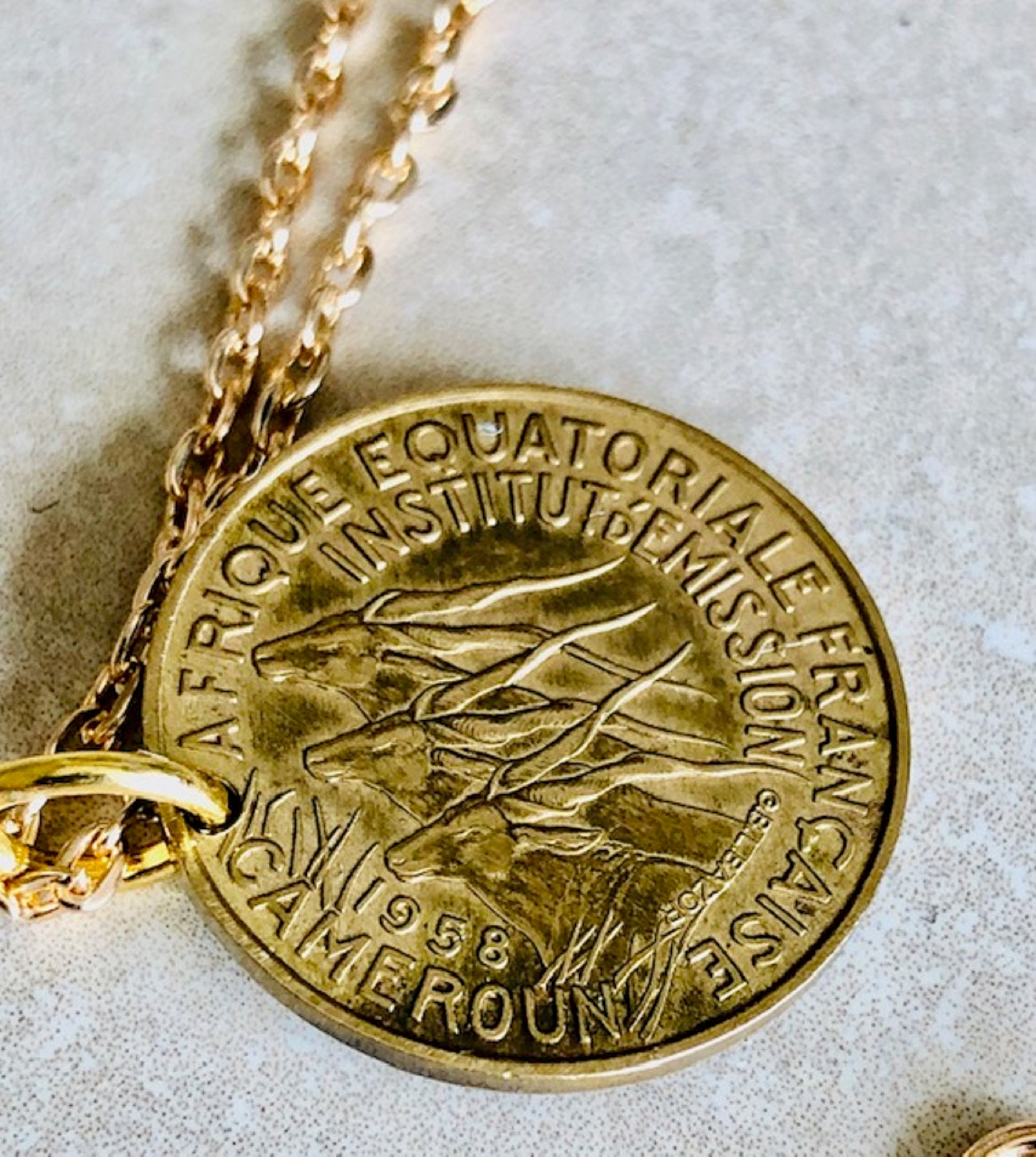 Africa Cameroon Coin Necklace Cameroun Pendant 10 Francs Necklace Old Handmade Jewelry Gift Friend Charm For Him Her World Coin Collector