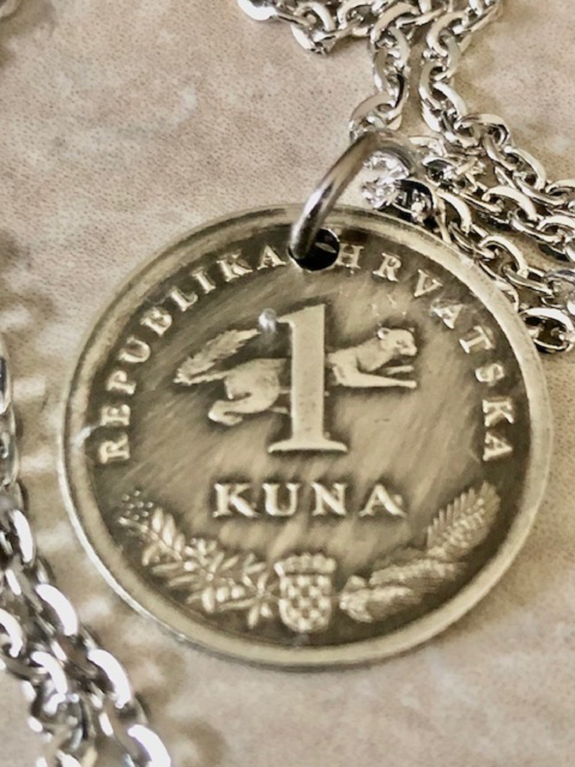 Croatia Coin Necklace 1 Kuna Croatian Pendant Personal Old Vintage Handmade Jewelry Gift Friend Charm For Him Her World Coin Collector