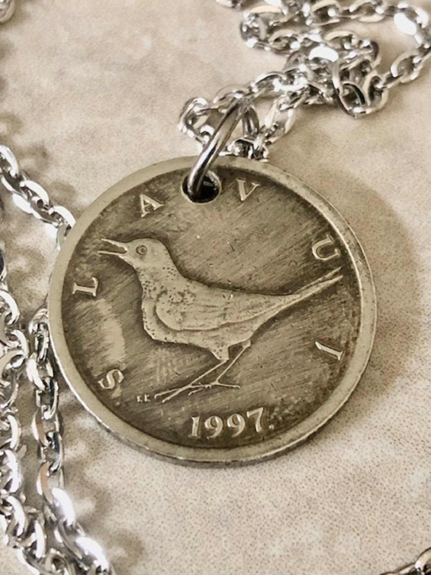 Croatia Coin Necklace 1 Kuna Croatian Pendant Personal Old Vintage Handmade Jewelry Gift Friend Charm For Him Her World Coin Collector