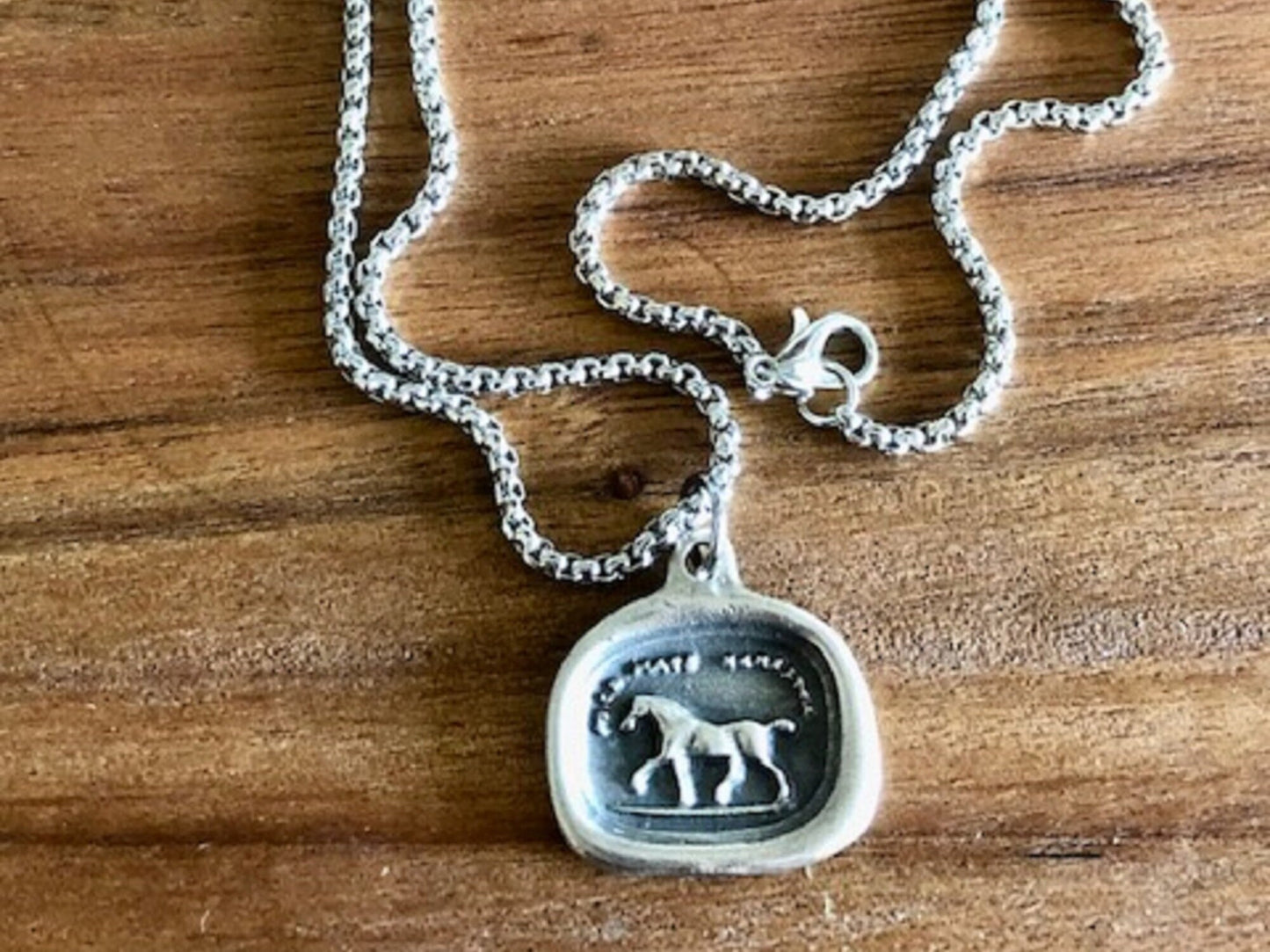 Silver Horse Fier Mais Sensible Pendant Necklace, Jewelry From An Antique Wax Seal - Equestrian Silver, Jewelry From Charm Fascinations 107