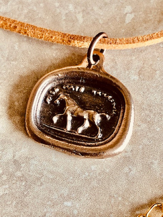 Bronze Horse Fier Mais Sensible Pendant Necklace, Jewelry From An Antique Wax Seal - Equestrian Bronze - Jewelry From Charm Fascinations 107