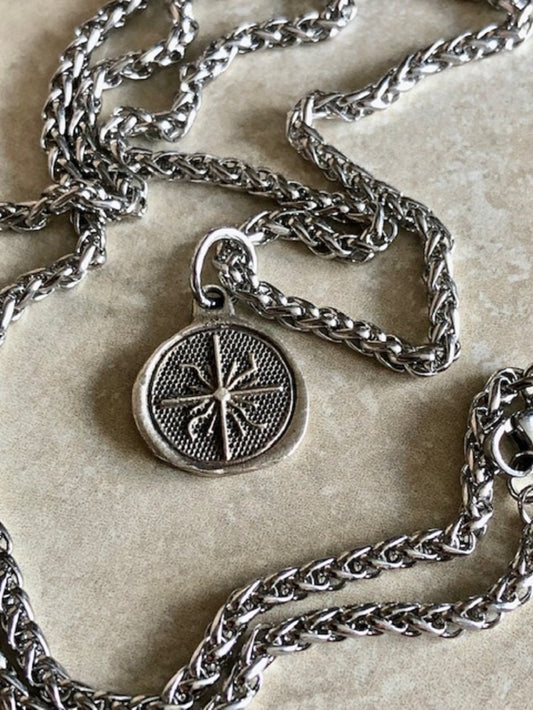 Safety and Protection Silver Necklace Medieval Wind Rose Compass Antique Wax Seal Pendant- Possibility, Present, Past, Future 115
