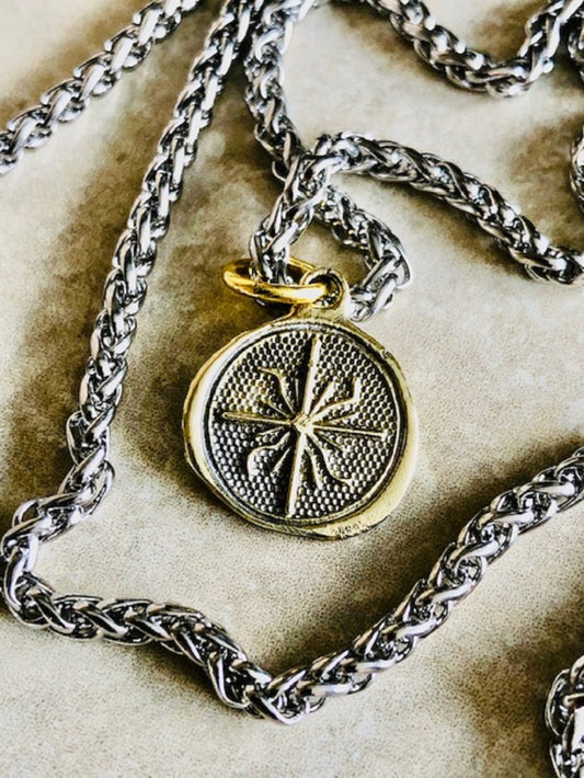 Compass Safety and Protection Brass Necklace Medieval Wind Rose Antique Wax Seal Pendant - Possibility, Present, Past, Future 115