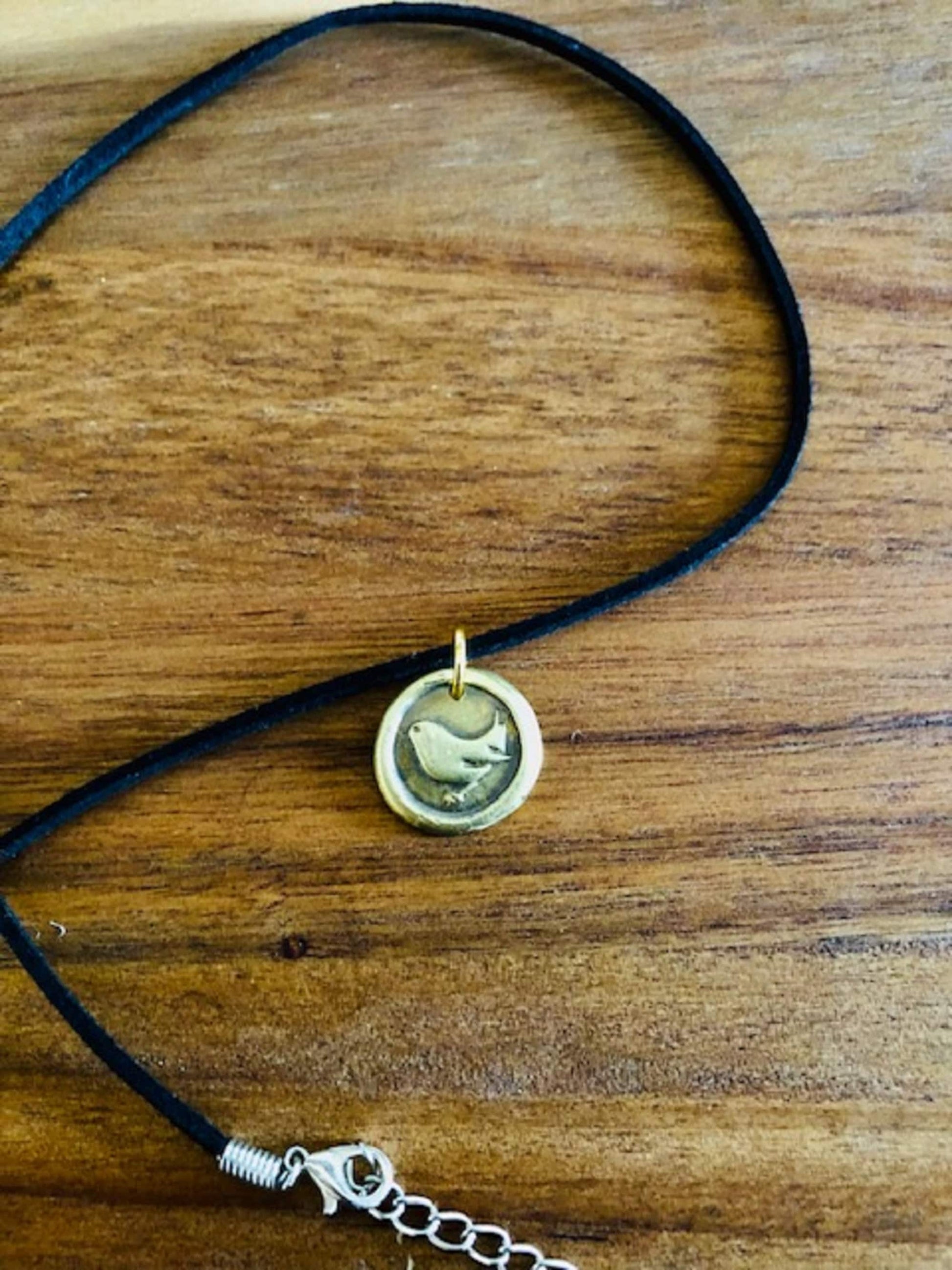 Brass Wren Pendant Necklace - Trust Wings, Strength, Will Power, Determination, Never Give Up, Success - Made From An Antique Wax Seal, 116