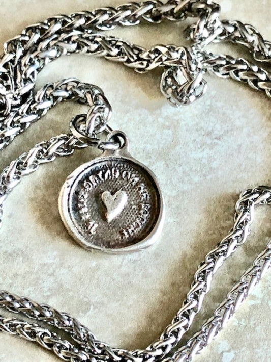 Silver Sensitive Heart - I Feel Every Touch Pendant Necklace Heart, Jewelry From an Antique Wax Seal - Jewelry From Charm Fascinations 119