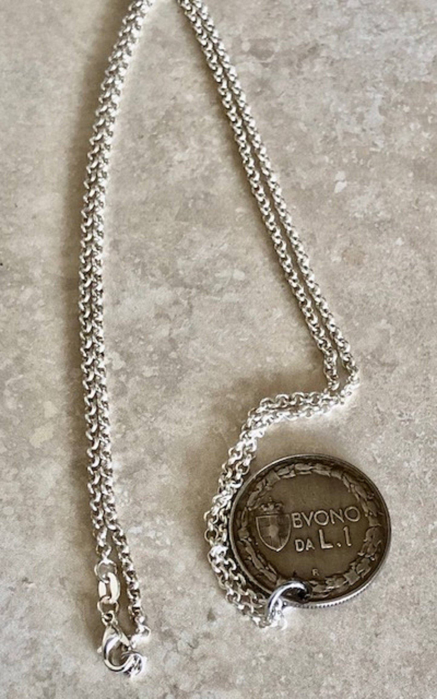 Italy Coin Necklace Italian 1922 Pendant 1 Lira BVONO, Necklace Jewelry Gift For Friend Coin Charm Gift For Him, Her, World Coins Collector