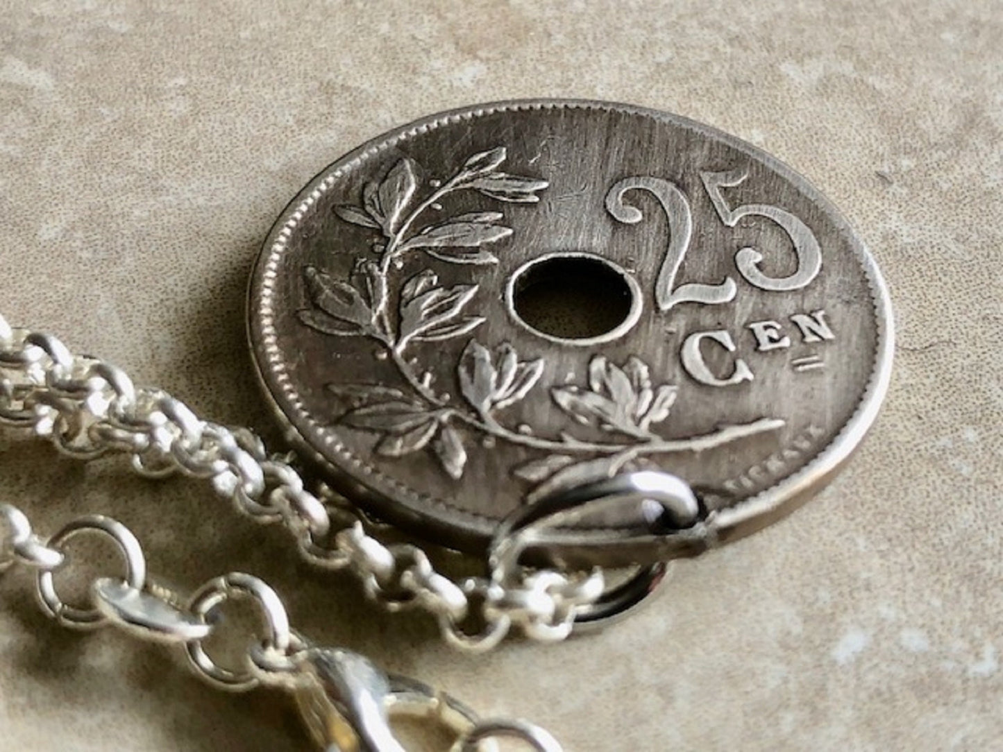 Belgium Coin Pendant Necklace Belgian 25 Centimes Crown Personal Vintage Handmade Jewelry Gift Friend Charm For Him Her World Coin Collector