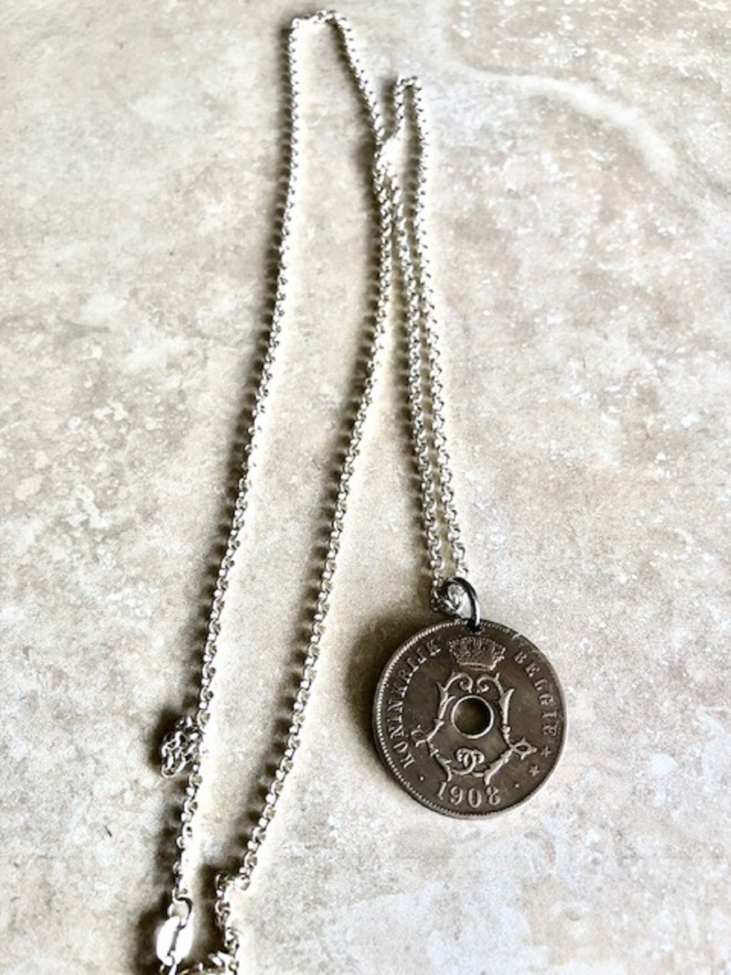 Belgium Coin Pendant Necklace Belgian 25 Centimes Crown Personal Vintage Handmade Jewelry Gift Friend Charm For Him Her World Coin Collector