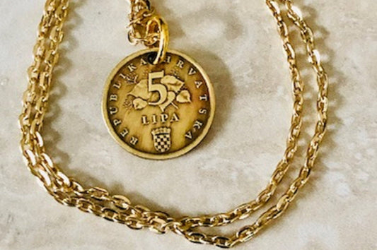 Croatia Coin Necklace Croatian 5 Lipa Coin Pendant Personal Old Vintage Handmade Jewelry Gift Friend Charm For Him Her World Coin Collector