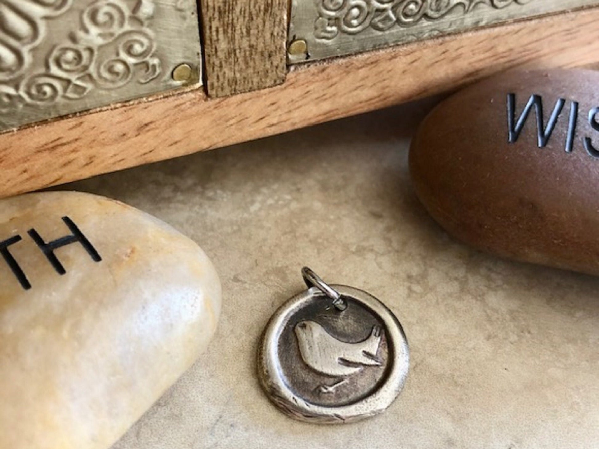Silver Wren Pendant Necklace - A symbol of Strength, Will Power, Determination, Never Give Up, Success - Made From An Antique Wax Seal, 116