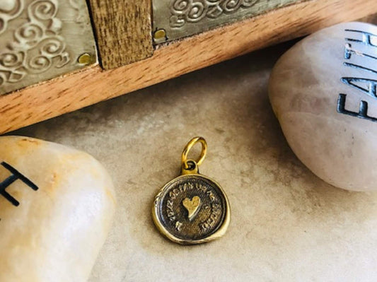 Brass Sensitive Heart - I Feel Every Touch Pendant Necklace Heart, Jewelry From an Antique Wax Seal - Jewelry From Charm Fascinations 119