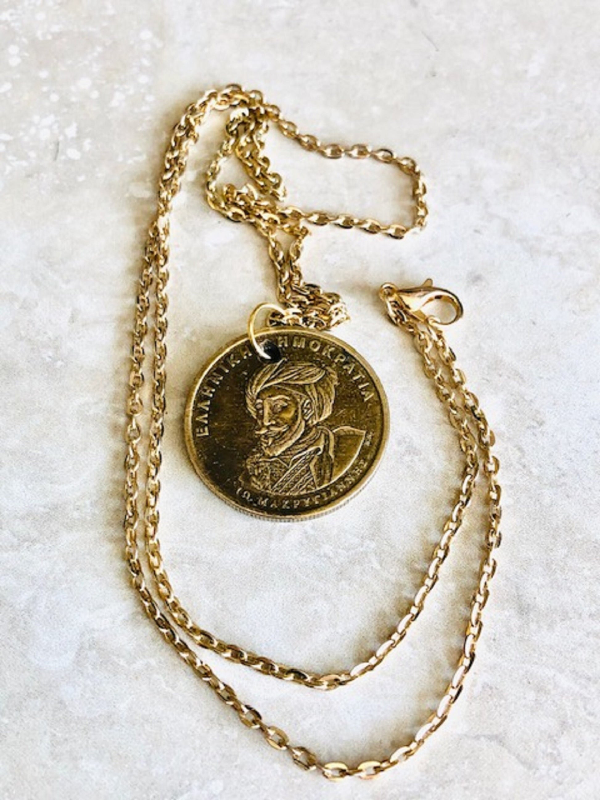 Greece Coin Necklace 50 Xponia Drachmes Homer Greek Coin Pendant Vintage Necklace Custom Made Rare coins - Coin Enthusiast Handmade