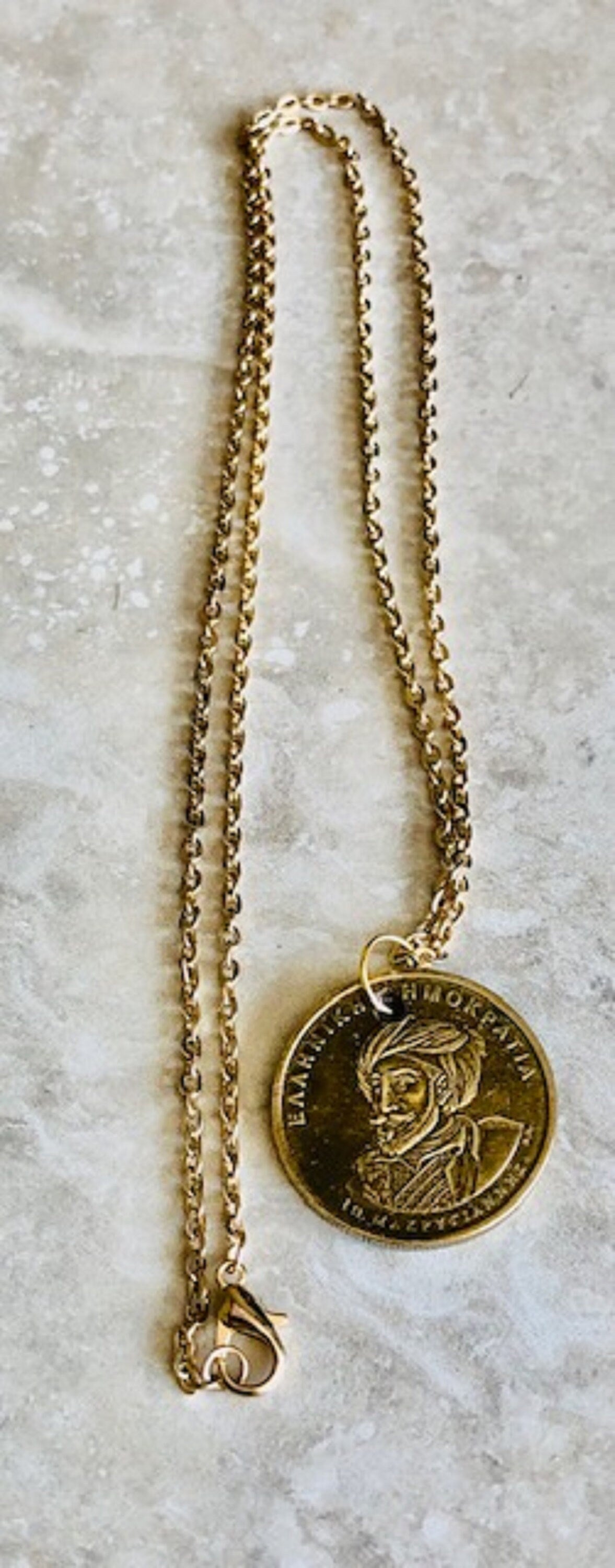 Greece Coin Necklace 50 Xponia Drachmes Homer Greek Coin Pendant Vintage Necklace Custom Made Rare coins - Coin Enthusiast Handmade