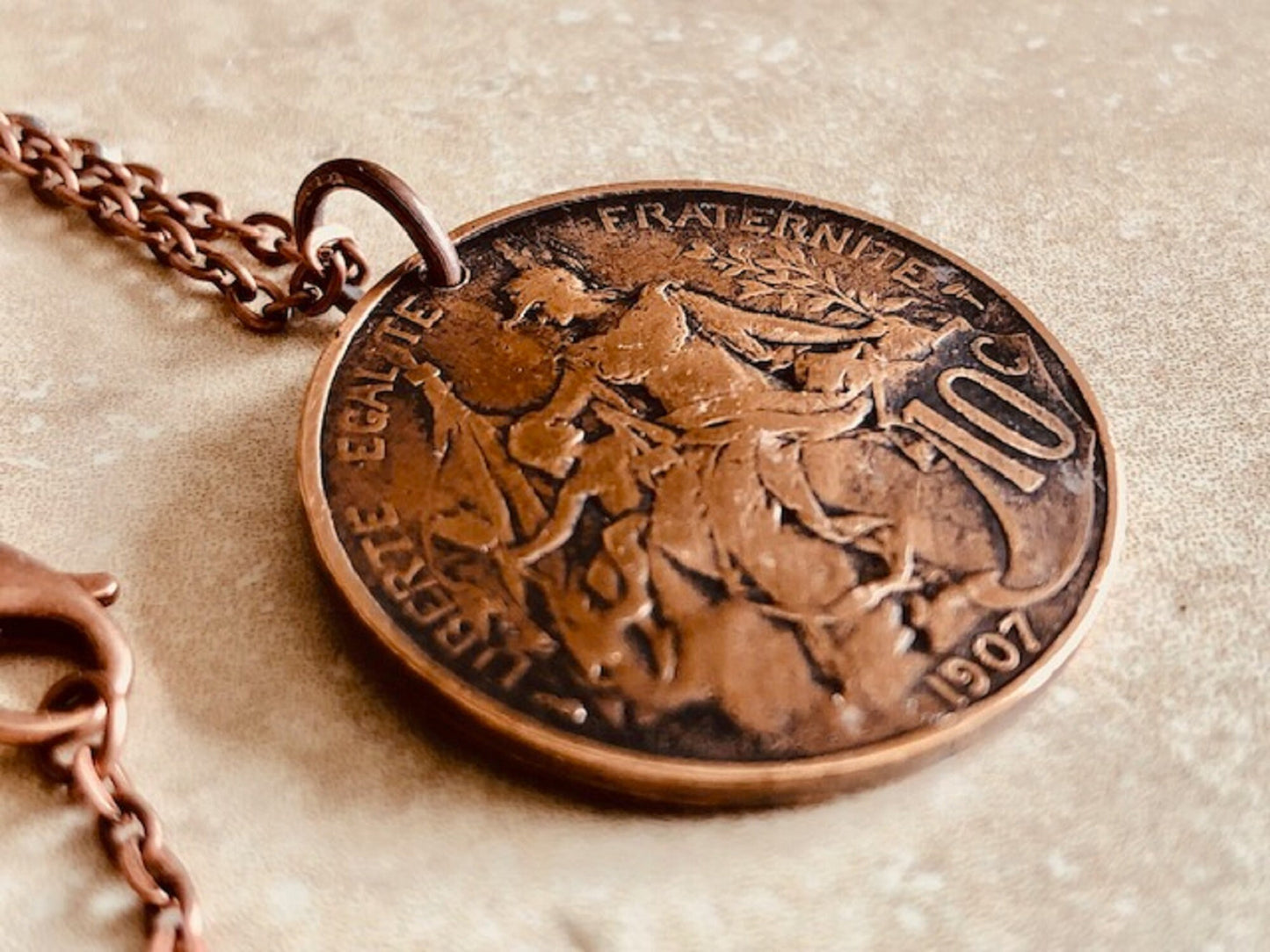 France Coin Necklace French Pendant 10 Centimes Liberty Equality Fraternity Personal Jewelry Gift Friend Charm Him Her World Coin Collector