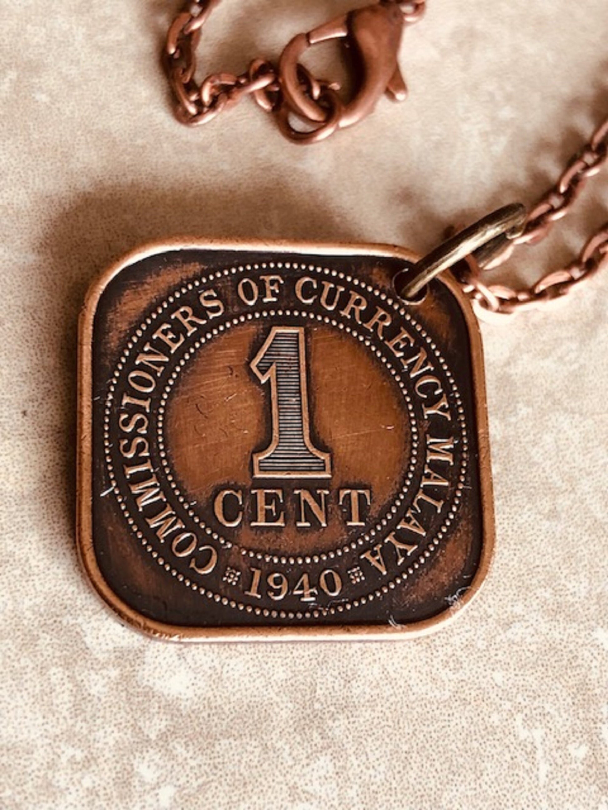 Malaya Coin Necklace 1 Cent Straits Settlements Personal Old Vintage Handmade Jewelry Gift Friend Charm For Him Her World Coin Collector