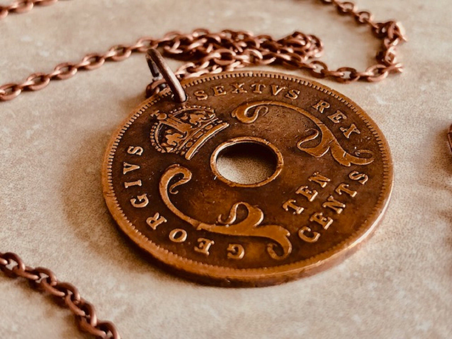 East Africa Coin Pendant 10 Cents African Personal Necklace Old Vintage Handmade Jewelry Gift Friend Charm For Him Her World Coin Collector