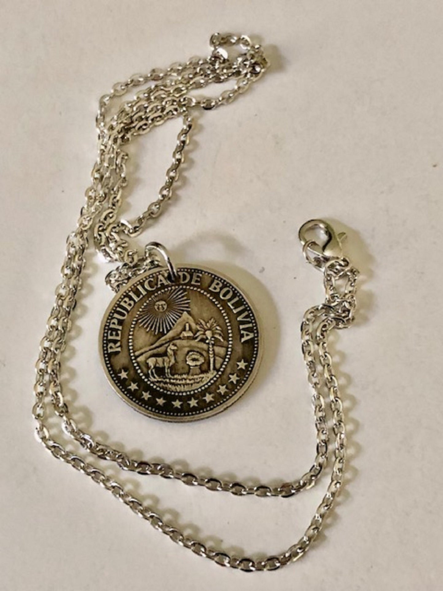 Bolivia Coin Necklace 1 Dollar Pendant Coin Vintage Custom Made Rare Coins Coin Enthusiast Handmade Fashion Accessory