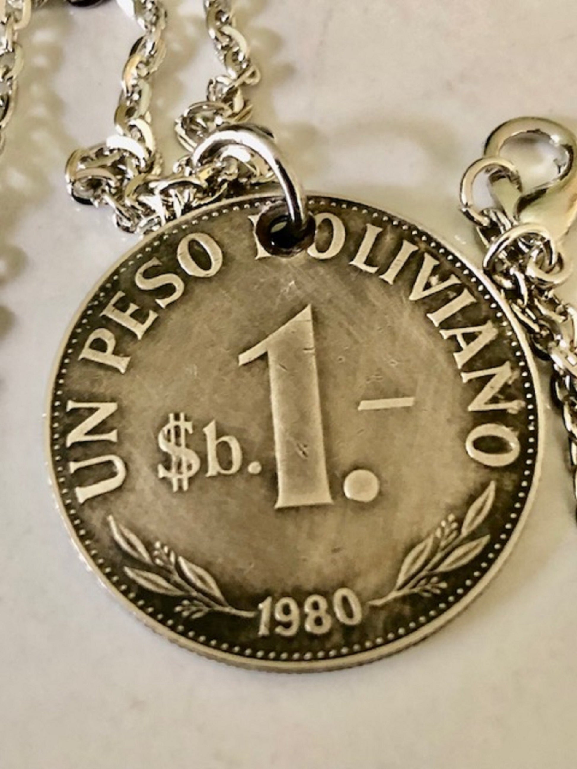 Bolivia Coin Necklace 1 Dollar Pendant Coin Vintage Custom Made Rare Coins Coin Enthusiast Handmade Fashion Accessory