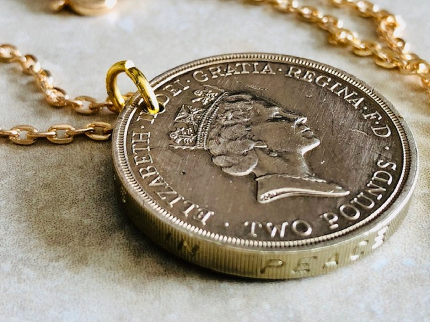 British Dove of Peace 2 Pound Coin United Kingdom Queen Elizabeth II Jewelry Custom Made Vintage and Rare coins - Coin Enthusiast