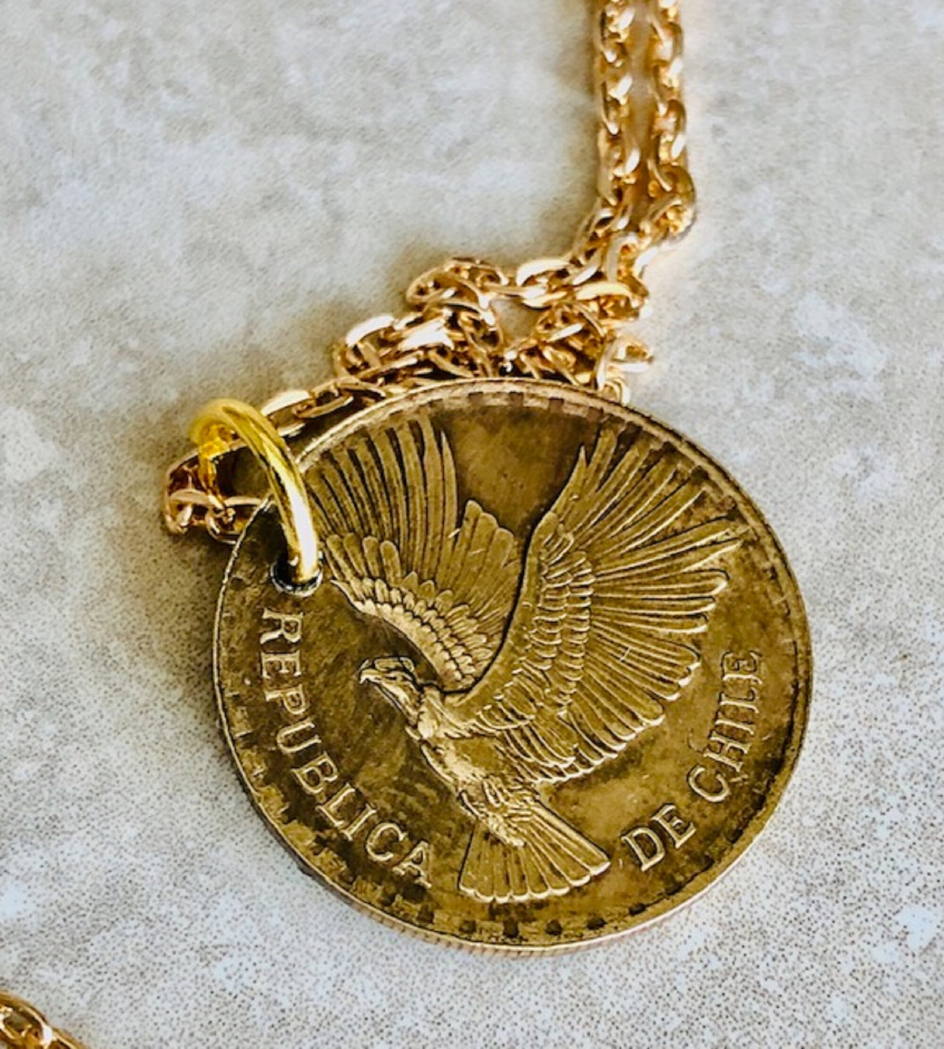 Colombia 5 Centesimos Eagle Coin Necklace Columbian Pendant Rare Find Vintage Antique Finished By Hand Personal & Limited Supply -