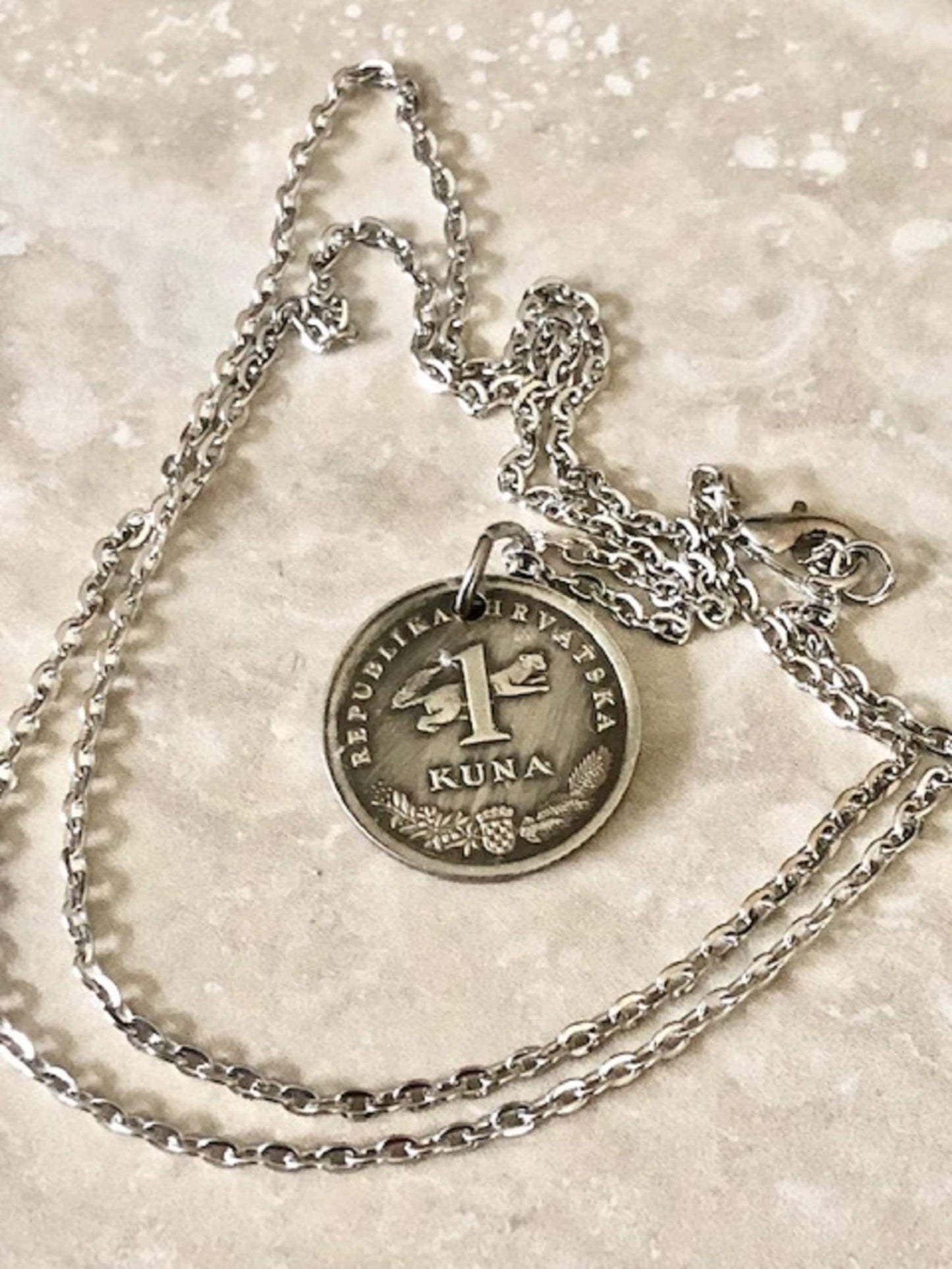 Croatia Coin Necklace 1 Kuna Croatian Pendant Personal Old Vintage Handmade Jewelry Gift Friend Charm For Him Her World Coin Collector