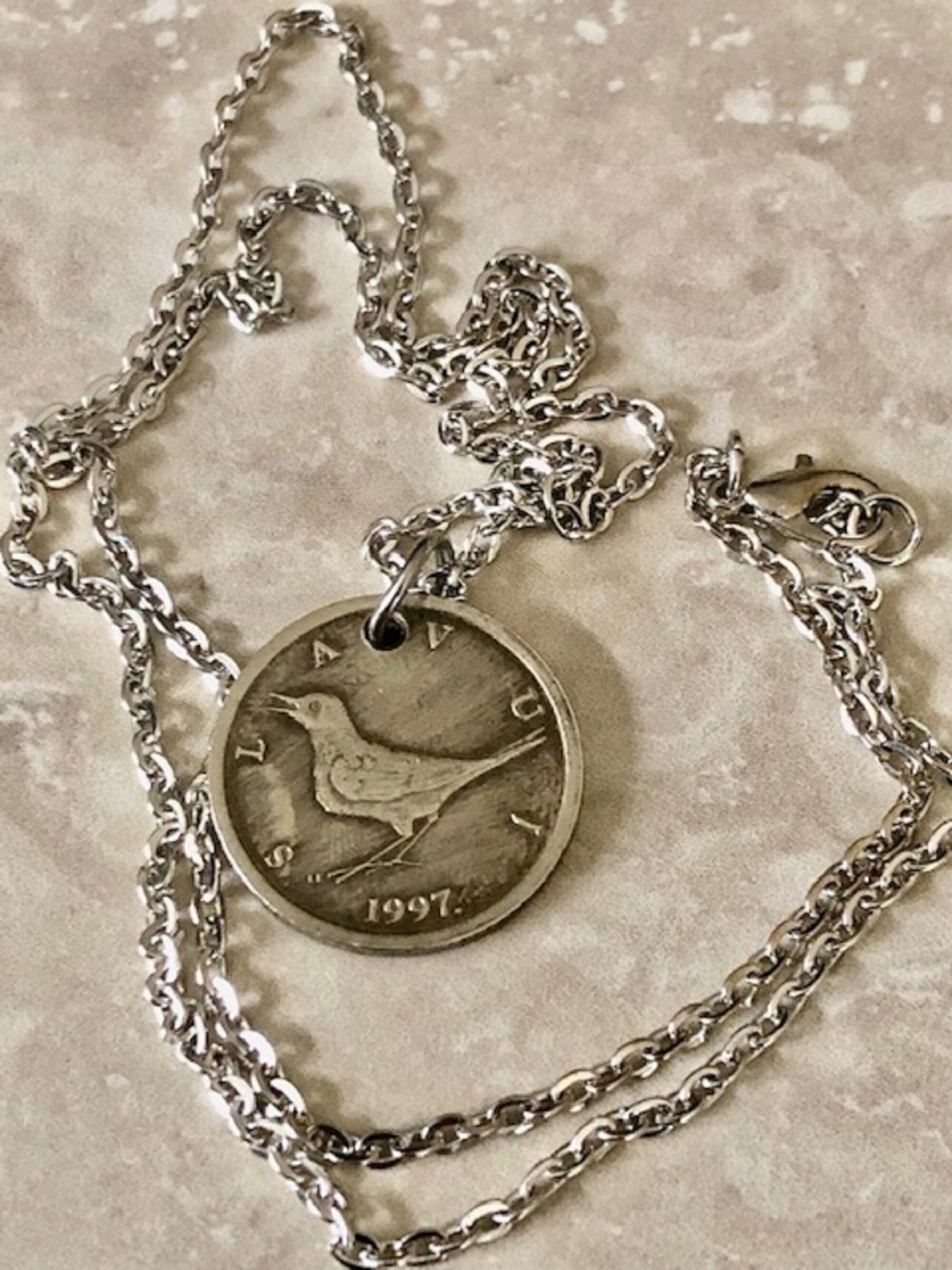 Croatia Coin Necklace 1 Kuna Croatian Pendant Personal Old Vintage Handmade Jewelry Gift Friend Charm For Him Her World Coin Collector